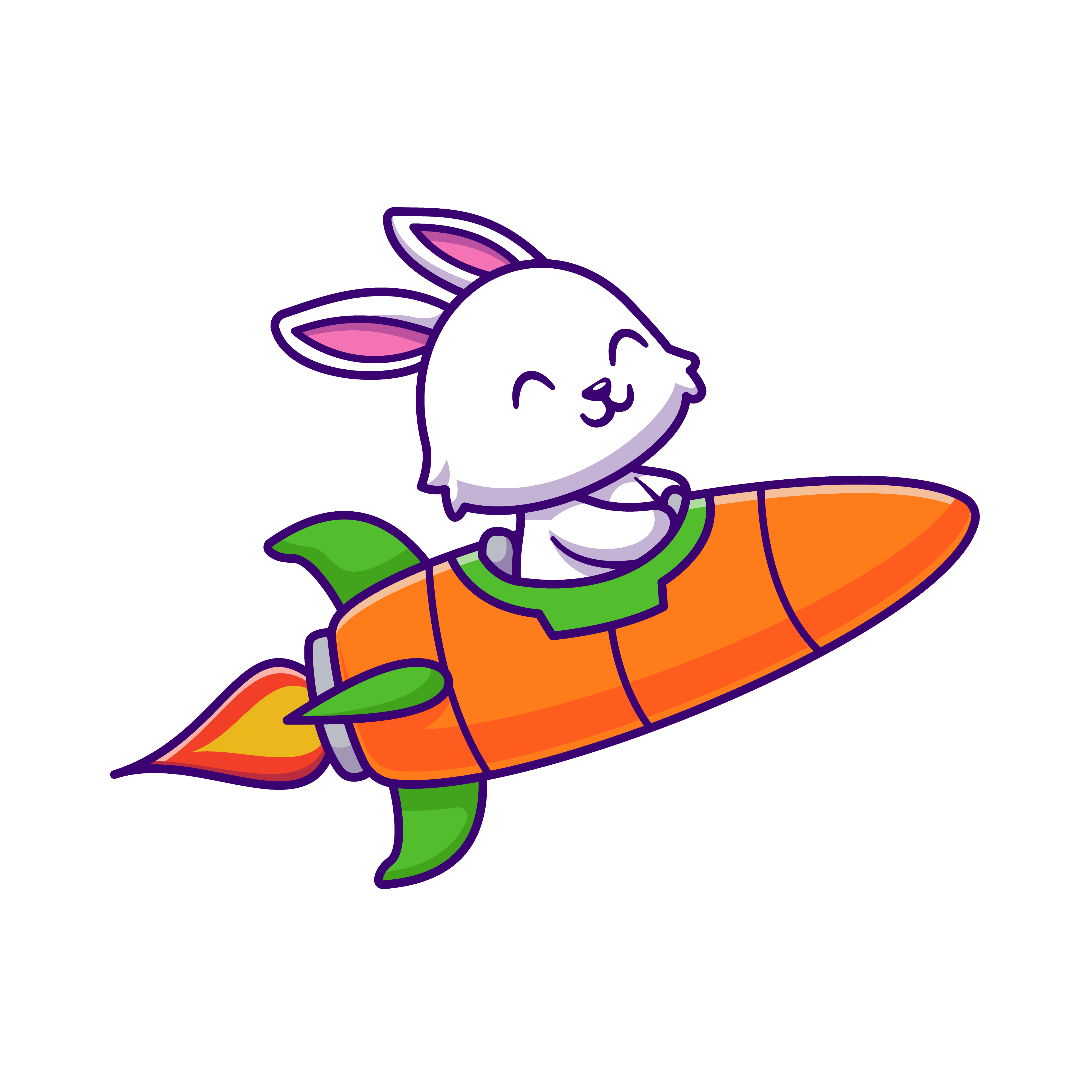 A happy bunny riding a flying carrot